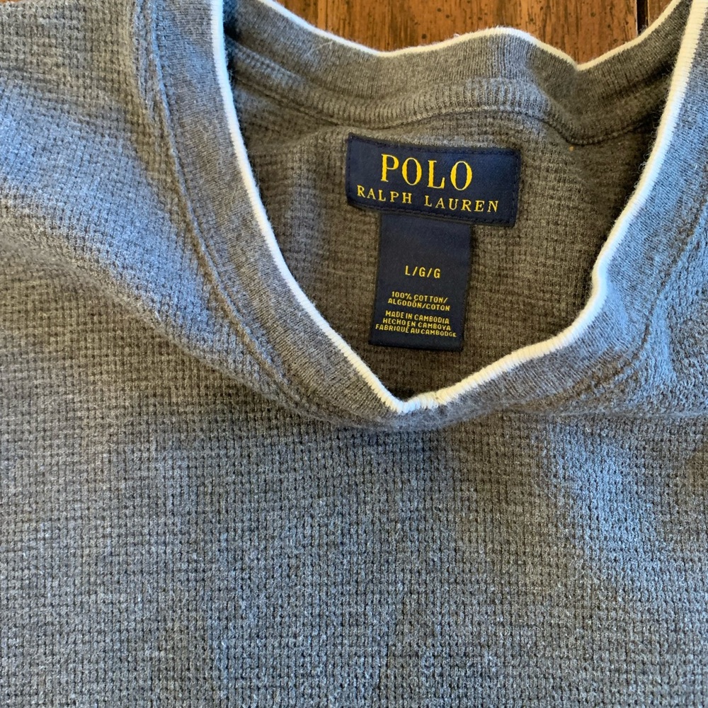 Polo Ralph Lauren grey long sleeve cotton shirt collar trimmed in white